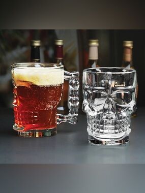 Set of 2 Circleware Skull Face Beer Mugs – Goth Barware with Bone Handles!